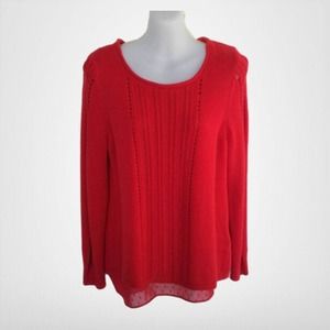 Lucky Brand Red  Hi Lo Sweater Knit Chiffon Detail Back Size Large